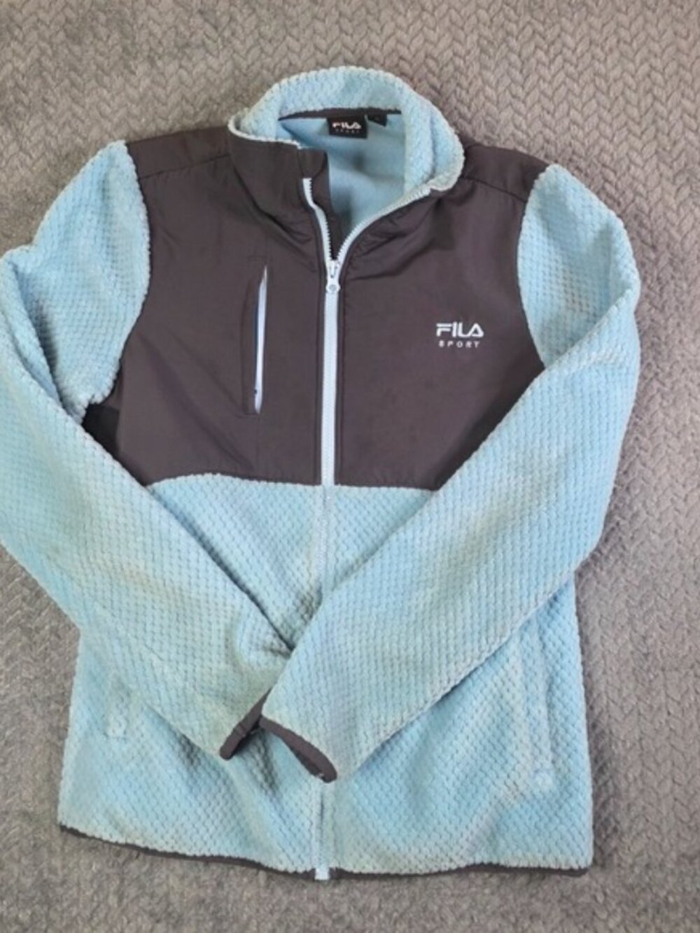 FILA Sport Sherpa Fleece Jacket Women's‎ Small Blue Zip Up Logo Y2K